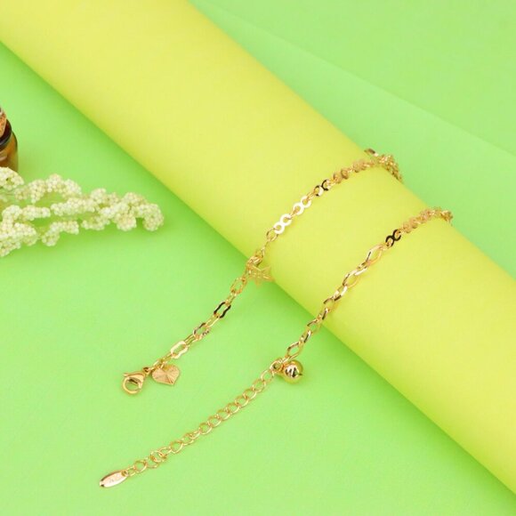 "Rose Gold Anklet with Fan, Star & Circle Charms, XPAL1174 - Picture 6 of 12